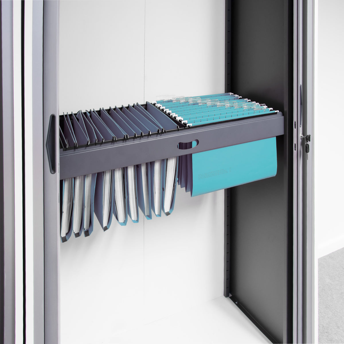 Roll out suspension filing frame internal fitment for systems storage - graphite grey - view 2