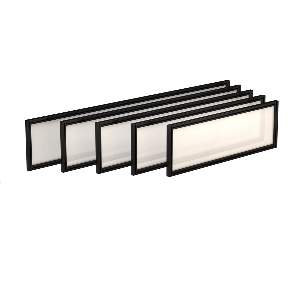 Straight glazed desktop screen 1000mm x 380mm - polar white with black aluminium frame - view 2