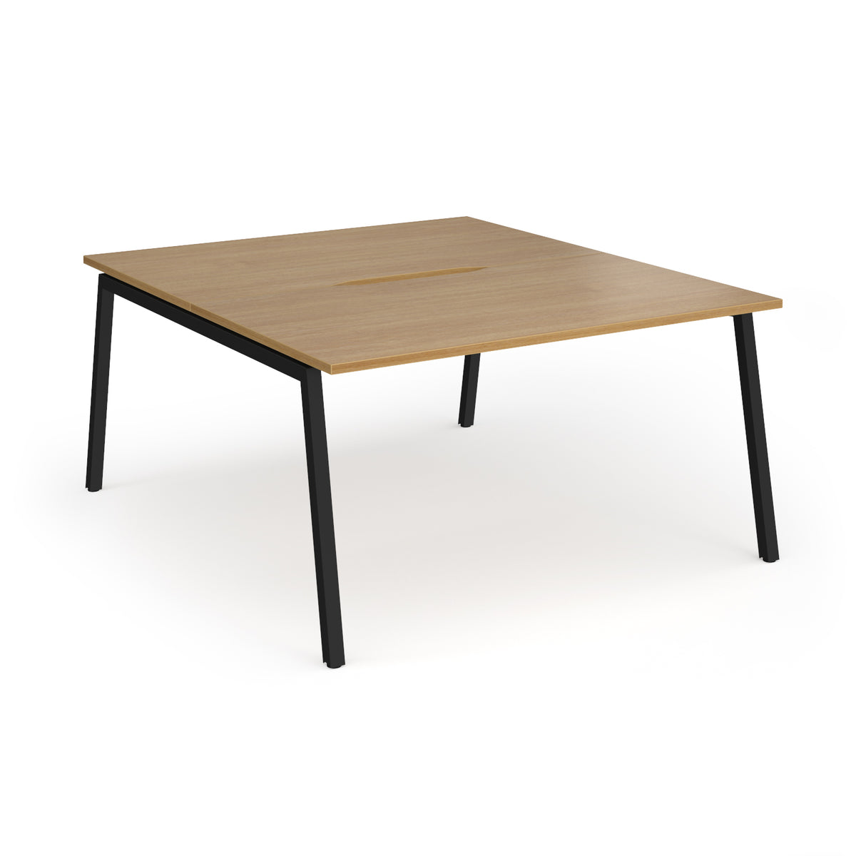 Connex Angled 1400 x 1600 x 725mm Back to Back Desk ( 2 x 1400mm ) - Black Frame / Oak Top - view 1