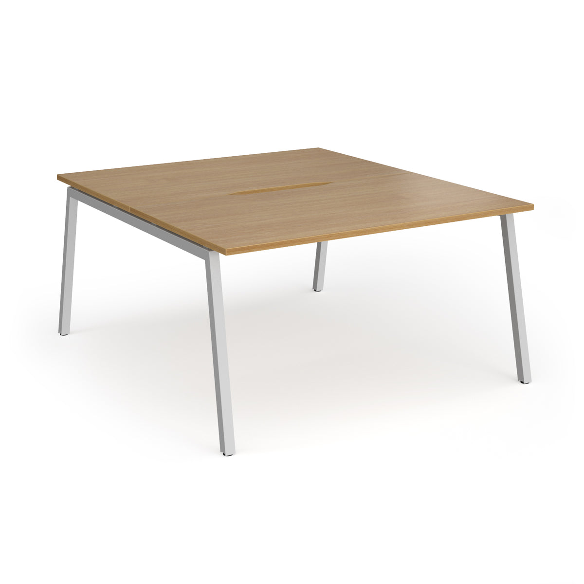 Connex Angled 1400 x 1600 x 725mm Back to Back Desk ( 2 x 1400mm ) - Silver Frame / Oak Top - view 1