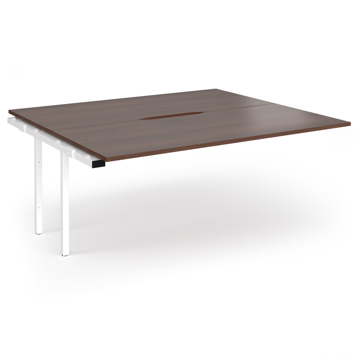Connex Angled 1800 x 1600 x 725mm Back to Back Add On Bay - White Frame / Walnut Top - view 1