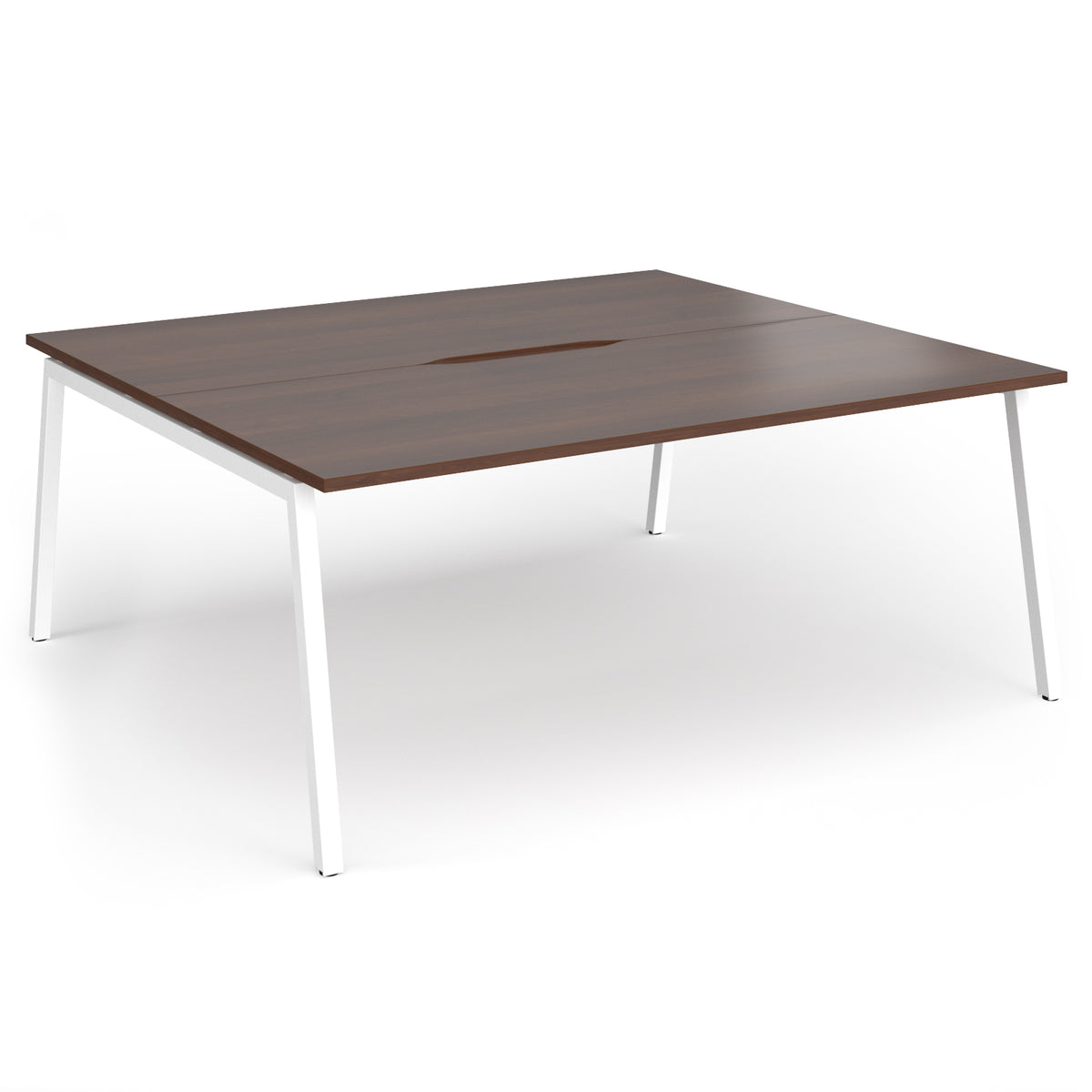 Connex Angled 1800 x 1600 x 725mm Back to Back Desk ( 2 x 1800mm ) - White Frame / Walnut Top - view 1