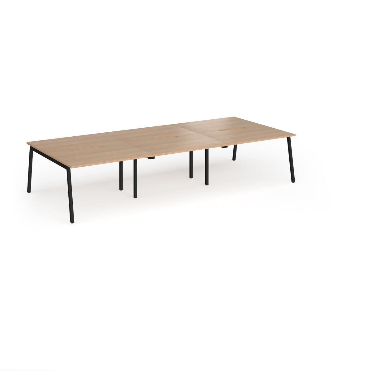 Connex Angled 3600 x 1600 x 725mm Back to Back Desk ( 6 x 1200mm ) - Black Frame / Beech Top - view 1