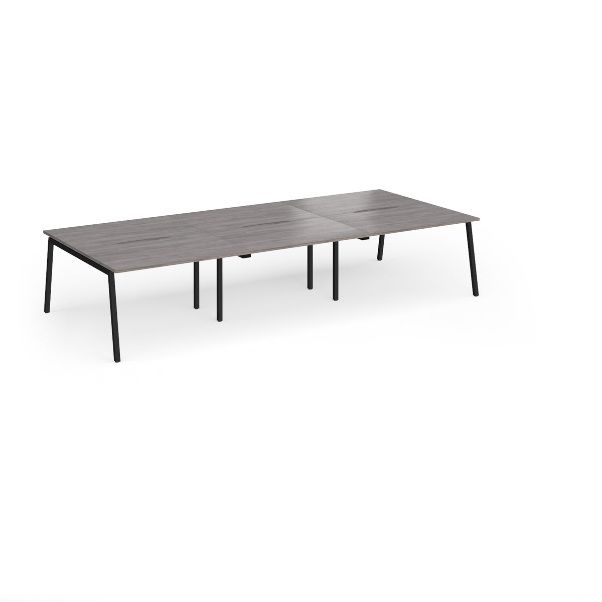 Connex Angled 3600 x 1600 x 725mm Back to Back Desk ( 6 x 1200mm ) - Black Frame / Grey Oak Top - view 1