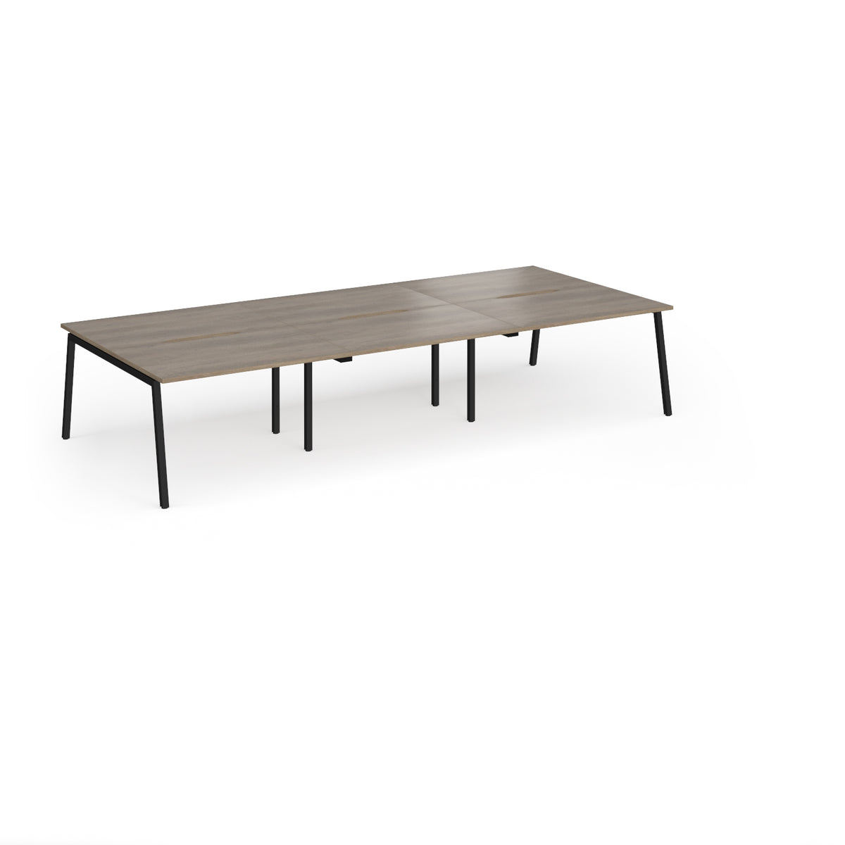 Connex Angled 3600 x 1600 x 725mm Back to Back Desk ( 6 x 1200mm ) - Black Frame / Nebraska Oak Top - view 1
