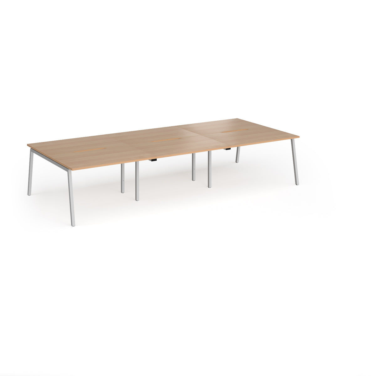 Connex Angled 3600 x 1600 x 725mm Back to Back Desk ( 6 x 1200mm ) - Silver Frame / Beech Top - view 1