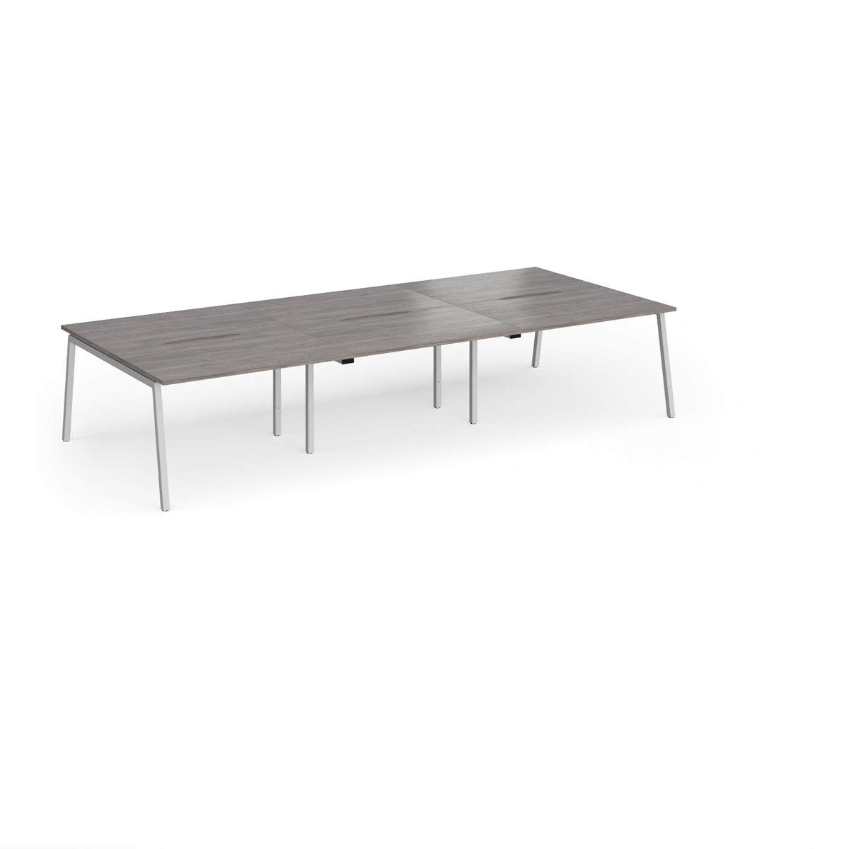 Connex Angled 3600 x 1600 x 725mm Back to Back Desk ( 6 x 1200mm ) - Silver Frame / Grey Oak Top - view 1