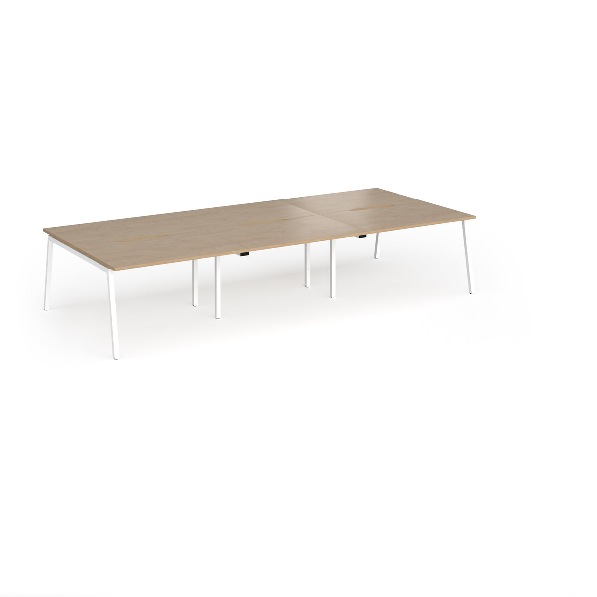 Connex Angled 3600 x 1600 x 725mm Back to Back Desk ( 6 x 1200mm ) - White Frame / Kendal Oak Top - view 1