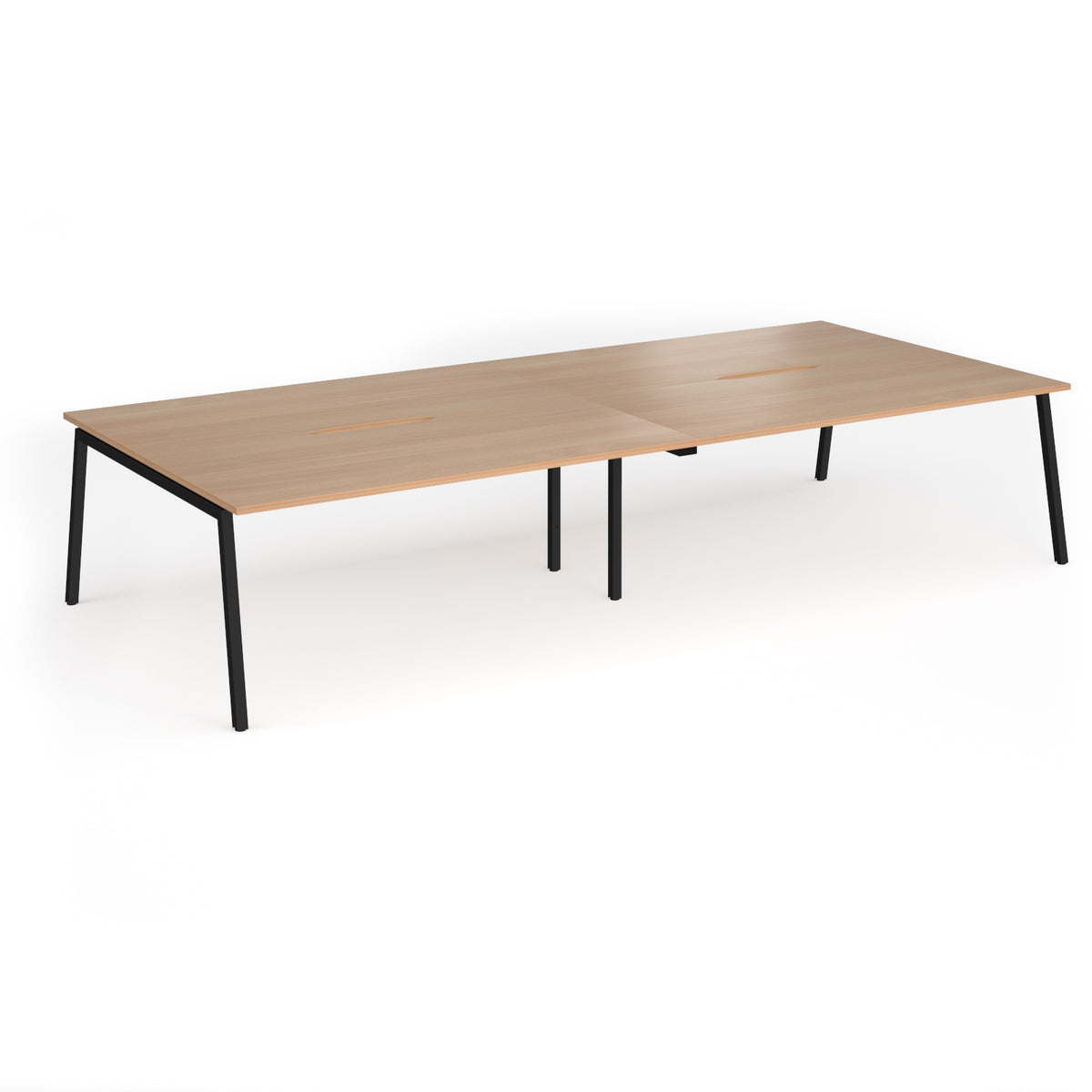 Connex Angled 3600 x 1600 x 725mm Back to Back Desk ( 4 x 1800mm ) - Black Frame / Beech Top - view 1