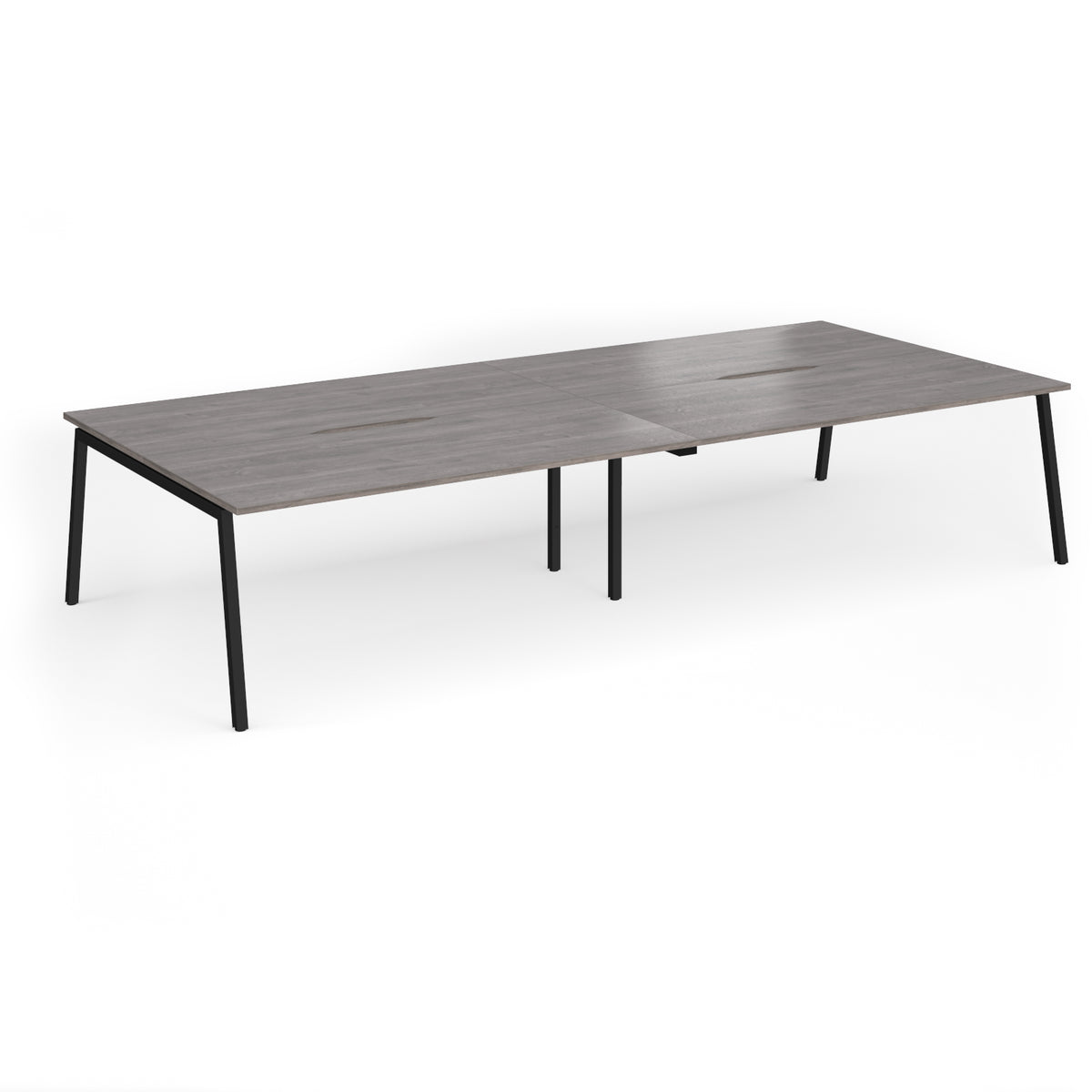 Connex Angled 3600 x 1600 x 725mm Back to Back Desk ( 4 x 1800mm ) - Black Frame / Grey Oak Top - view 1