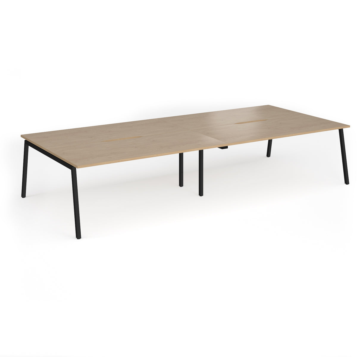 Connex Angled 3600 x 1600 x 725mm Back to Back Desk ( 4 x 1800mm ) - Black Frame / Kendal Oak Top - view 1