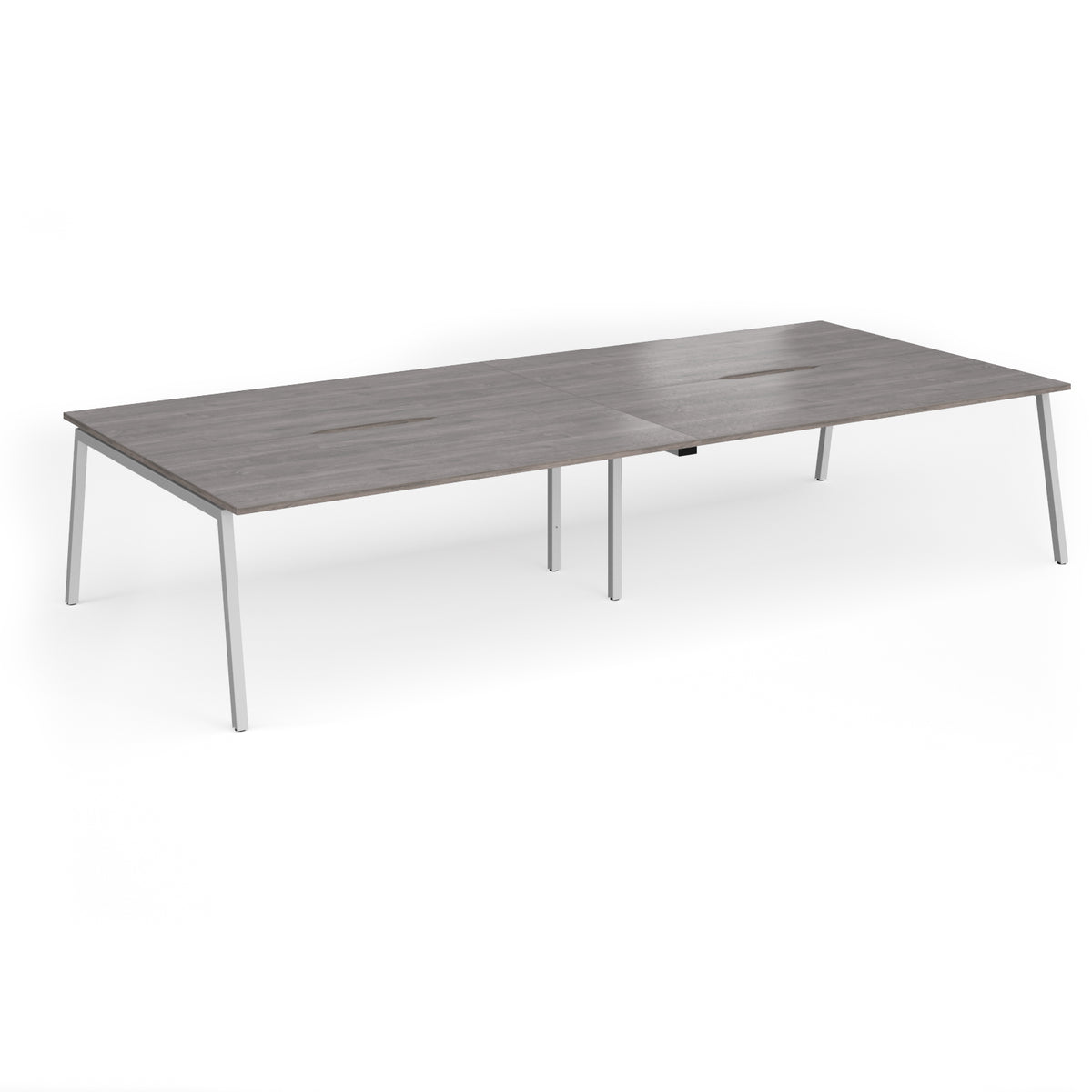 Connex Angled 3600 x 1600 x 725mm Back to Back Desk ( 4 x 1800mm ) - Silver Frame / Grey Oak Top - view 1