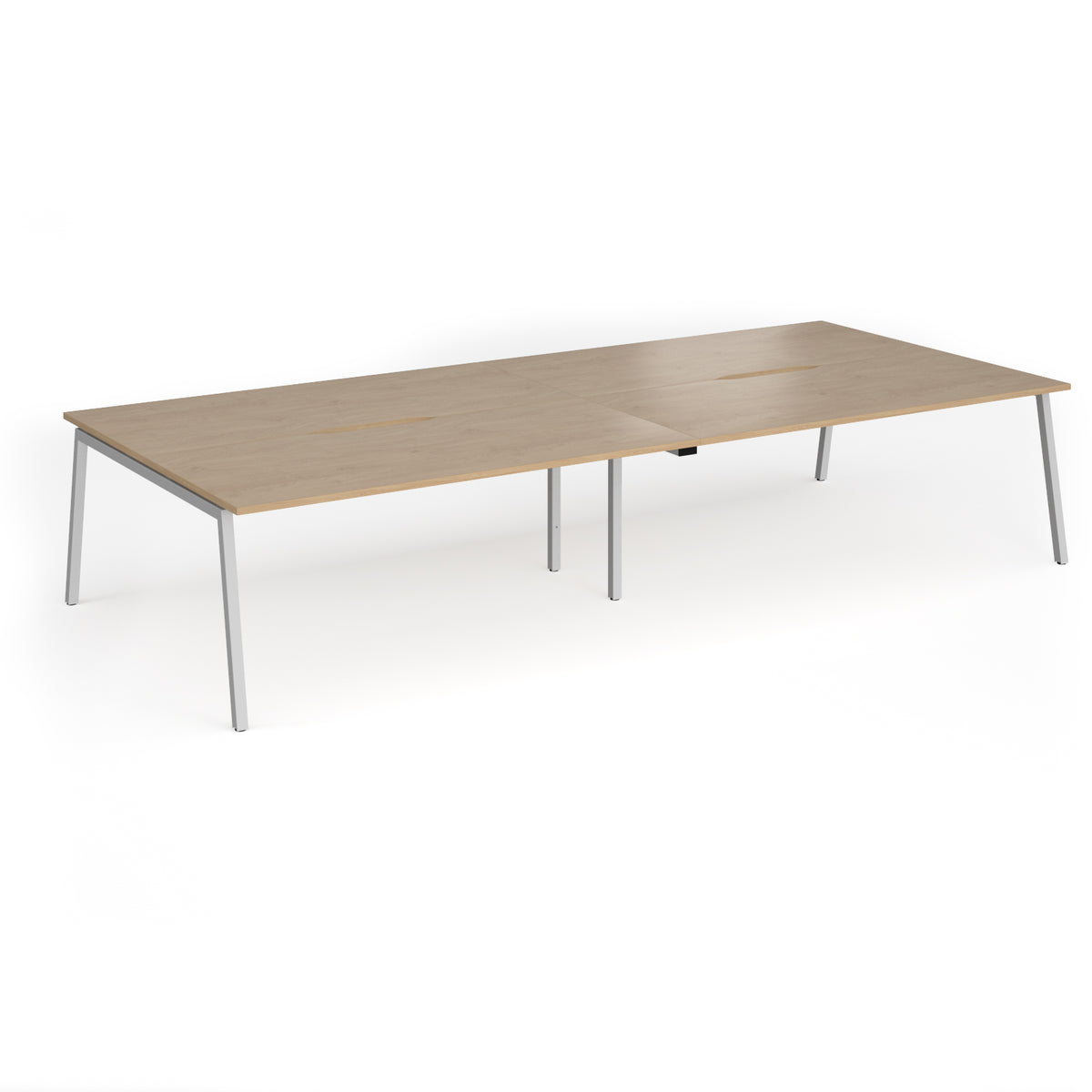 Connex Angled 3600 x 1600 x 725mm Back to Back Desk ( 4 x 1800mm ) - Silver Frame / Kendal Oak Top - view 1