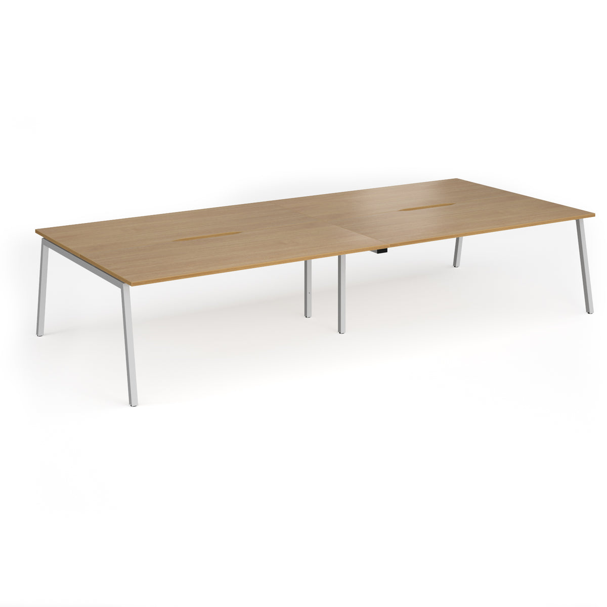 Connex Angled 3600 x 1600 x 725mm Back to Back Desk ( 4 x 1800mm ) - Silver Frame / Oak Top - view 1