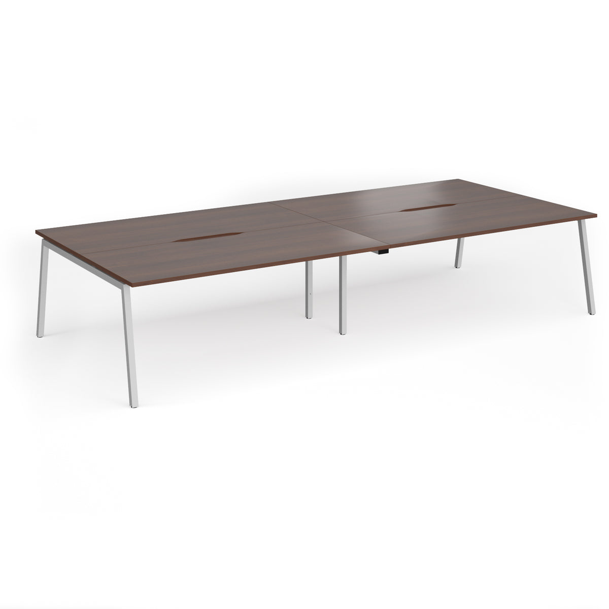 Connex Angled 3600 x 1600 x 725mm Back to Back Desk ( 4 x 1800mm ) - Silver Frame / Walnut Top - view 1