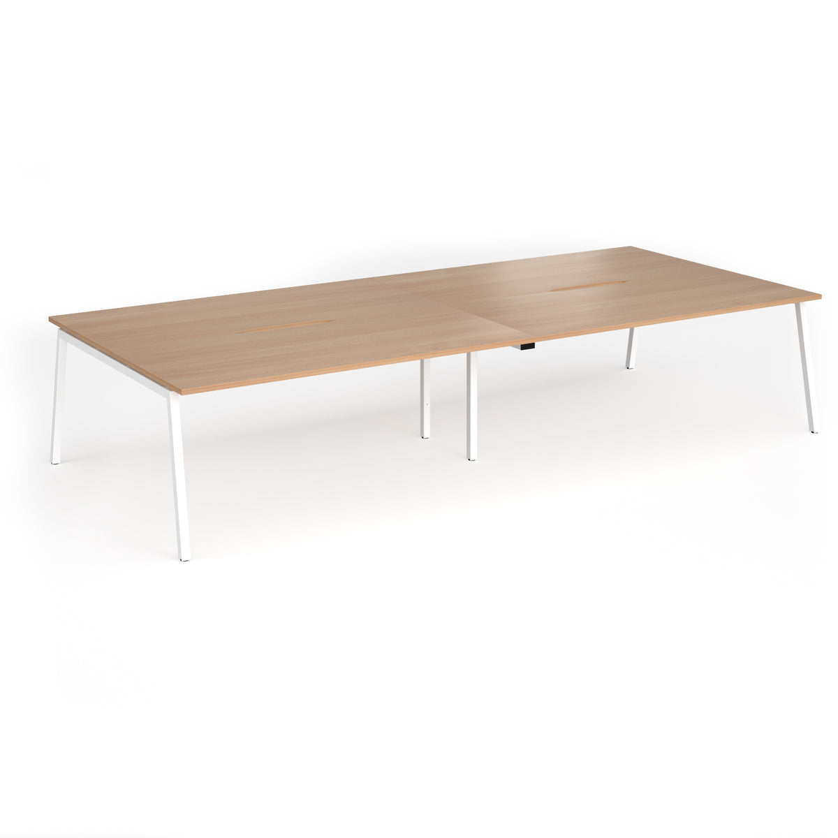 Connex Angled 3600 x 1600 x 725mm Back to Back Desk ( 4 x 1800mm ) - White Frame / Beech Top - view 1