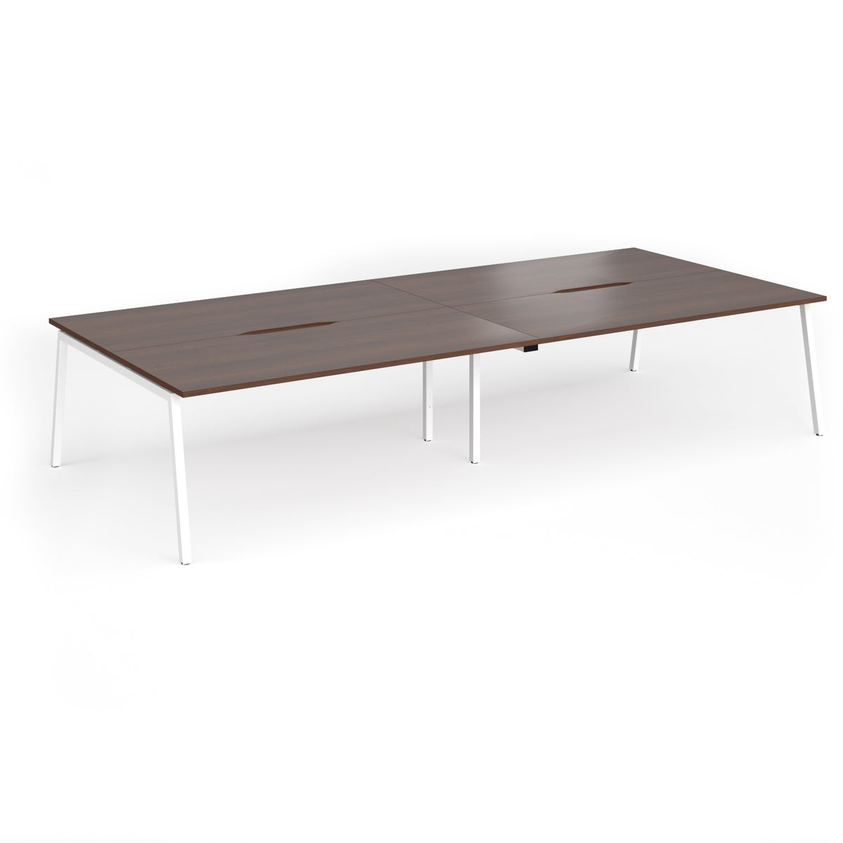 Connex Angled 3600 x 1600 x 725mm Back to Back Desk ( 4 x 1800mm ) - White Frame / Walnut Top - view 1