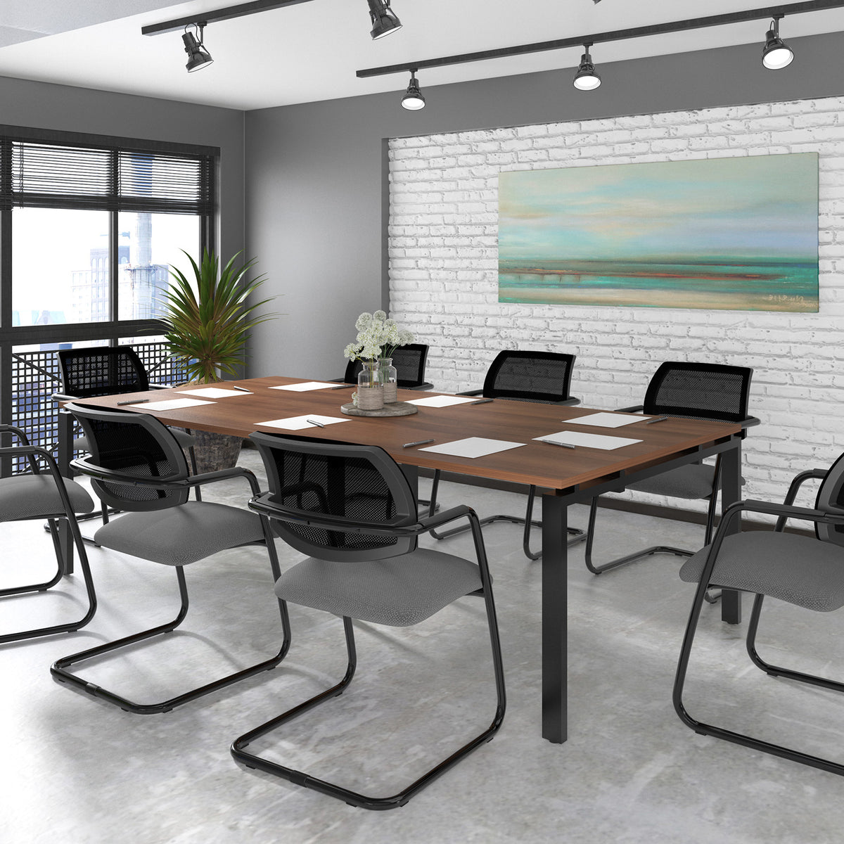 Adapt boardroom table starter unit 1200mm x 1200mm - black frame, Beech top - view 3
