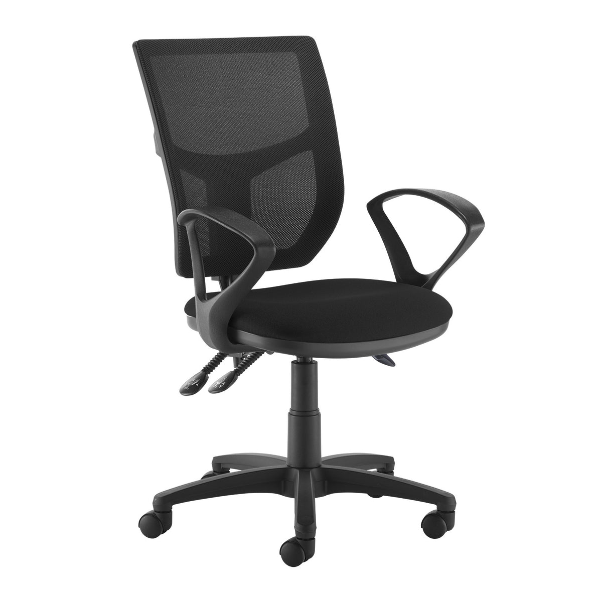 Altino mesh back asynchro operator chair with seat depth adjustment and fixed arms - black - view 1
