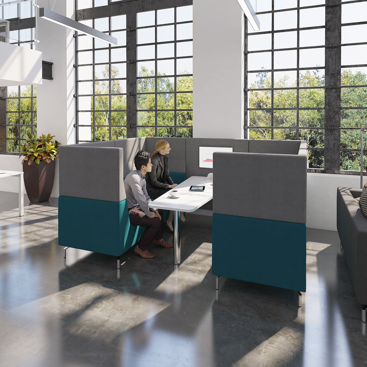 Alban Pod 4 person meeting booth with table - made to order - view 2