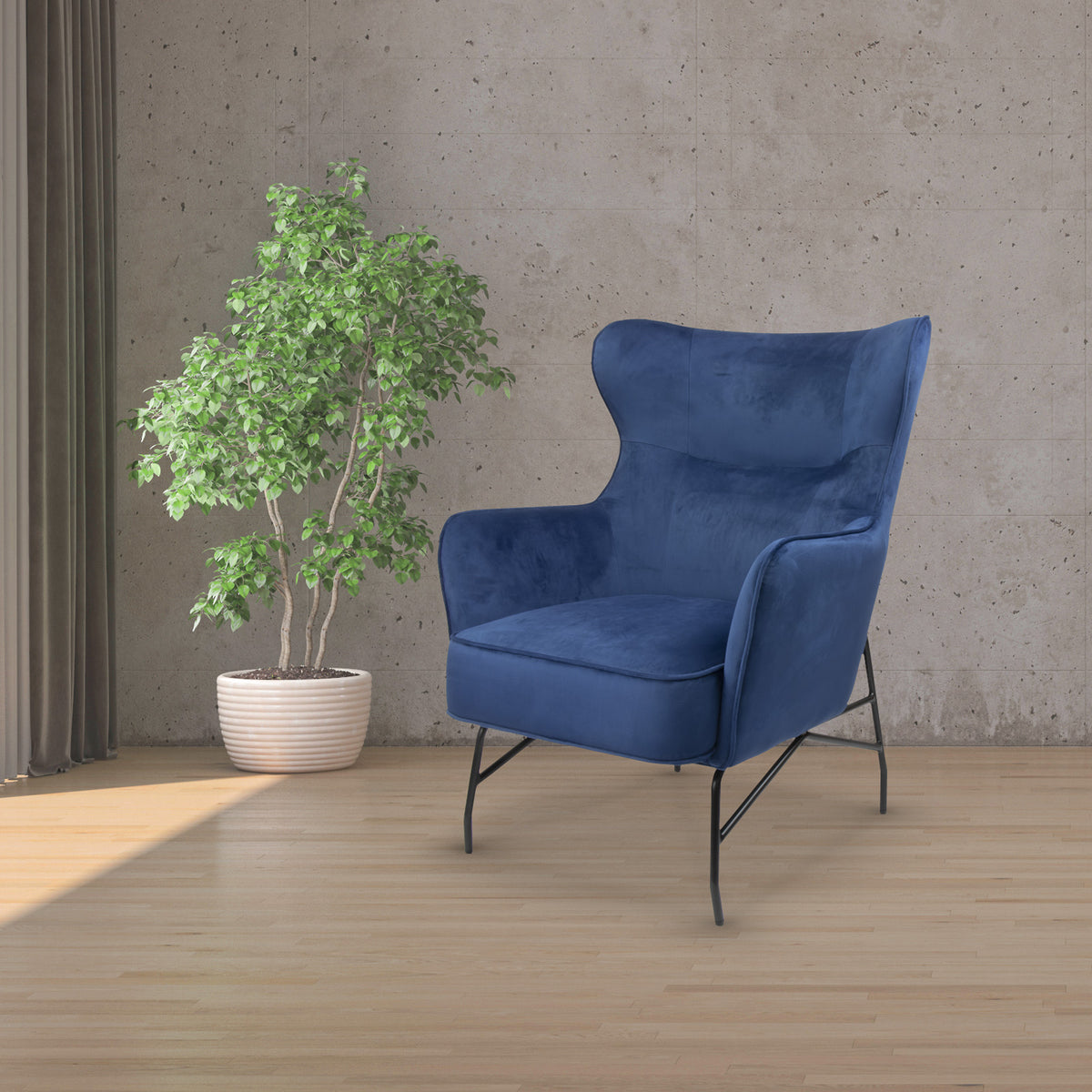 Alpha high back lounge chair with black metal frame - dark blue - view 2