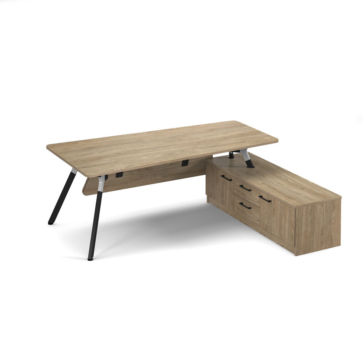 Anson executive desk with A-frame legs 2000mm x 1000mm with 2000mm deep return - Barcelona Walnut - view 1