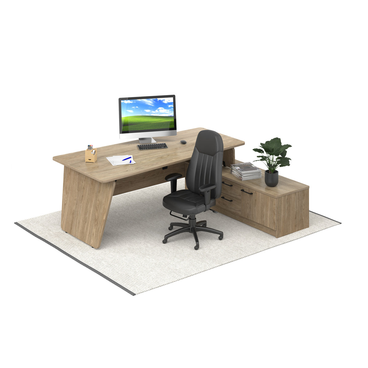Anson executive desk with panel end legs 2000mm x 1000mm with modesty panel - Barcelona Walnut - view 3