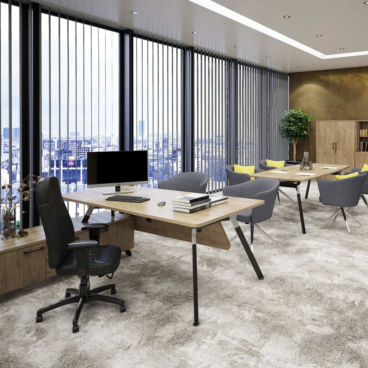 Anson executive desk with A-frame legs 2000mm x 1000mm with 2000mm deep return - Barcelona Walnut - view 2