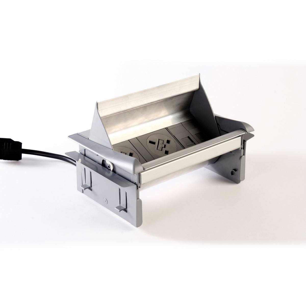 Aero flip top in-table power module 2 x UK sockets , 2 x RJ45 sockets - grey/silver - view 3