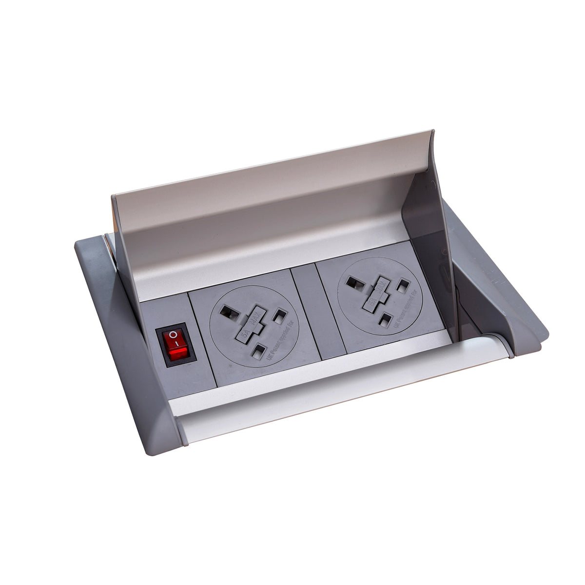 Aero flip top in-table power module 2 x UK sockets - grey/silver - view 1