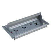 Aero flip top in-table power module  x UK sockets, 1 x RJ45 socket, 1 x twin USB fast charge - grey/silver - view 1
