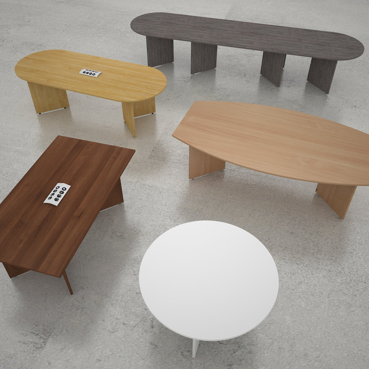 Arrow head leg radial end boardroom table 2400mm x 1000mm with central cutout 272mm x 132mm - Beech - view 4