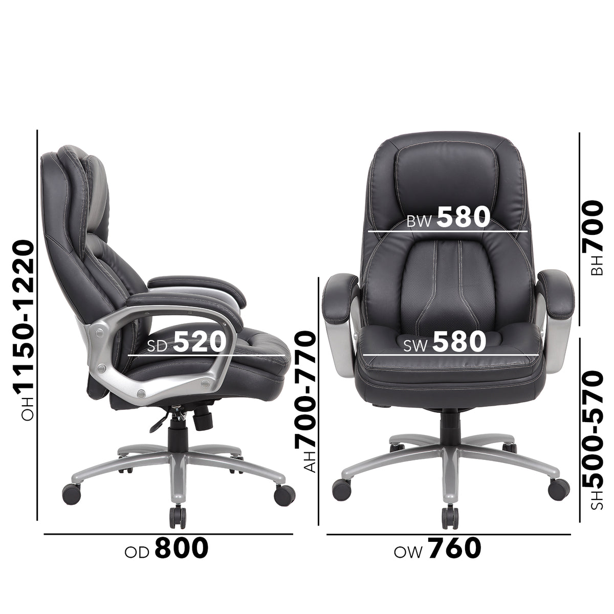 Atlas bariatric executive chair - black faux leather faced - view 5
