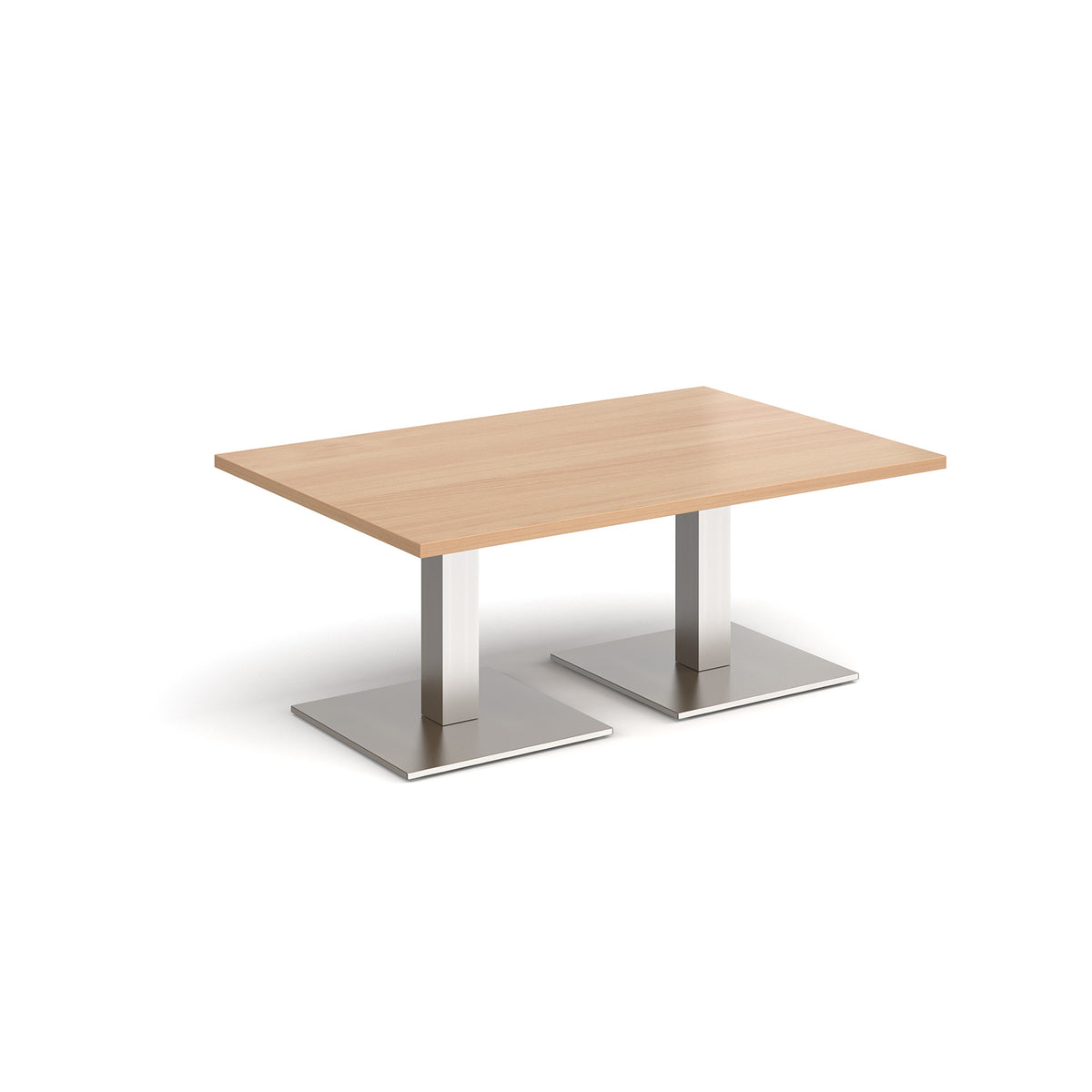 Brescia rectangular coffee table with flat square brushed steel bases 1200mm x 800mm - Beech - view 1