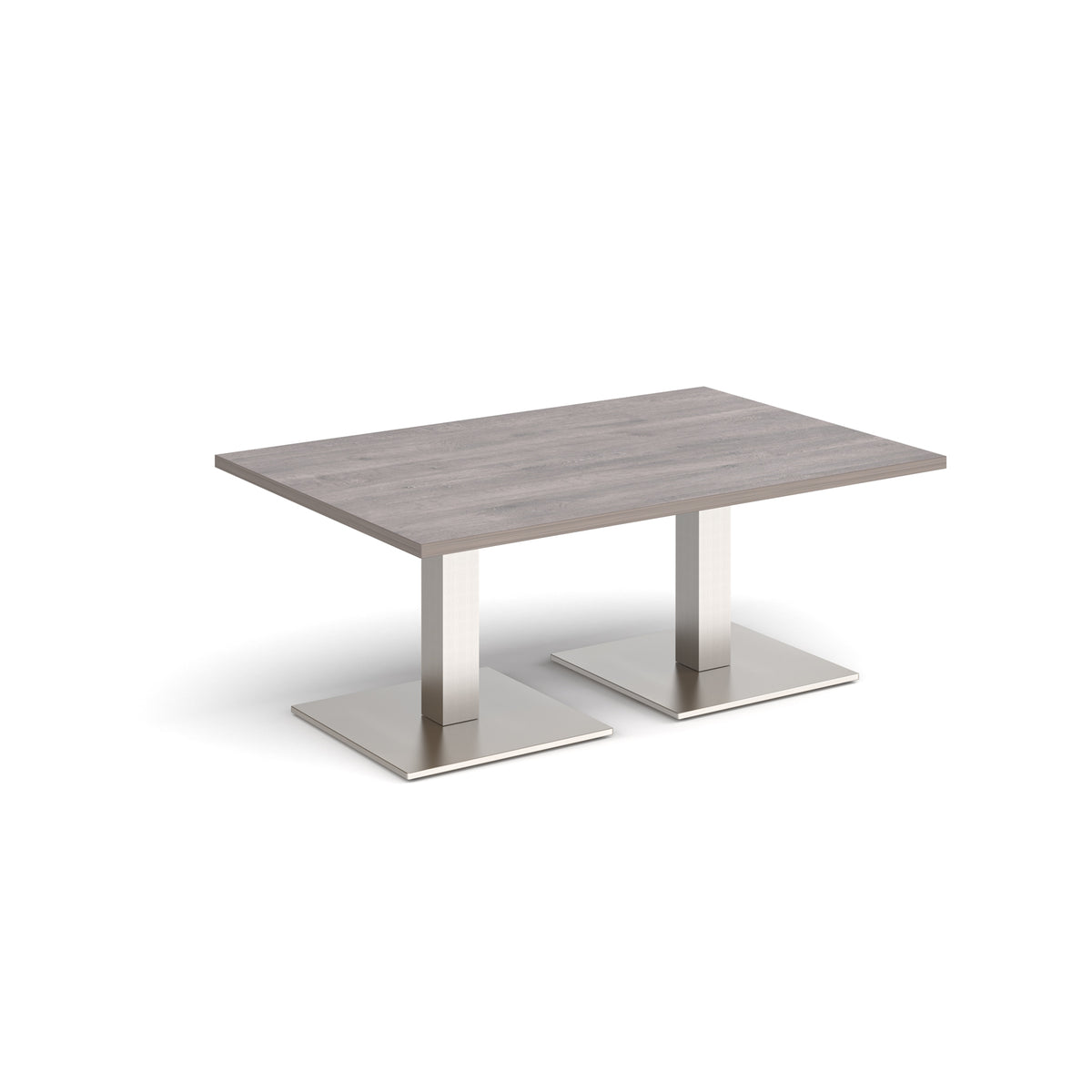 Brescia rectangular coffee table with flat square brushed steel bases 1200mm x 800mm - Grey Oak - view 1