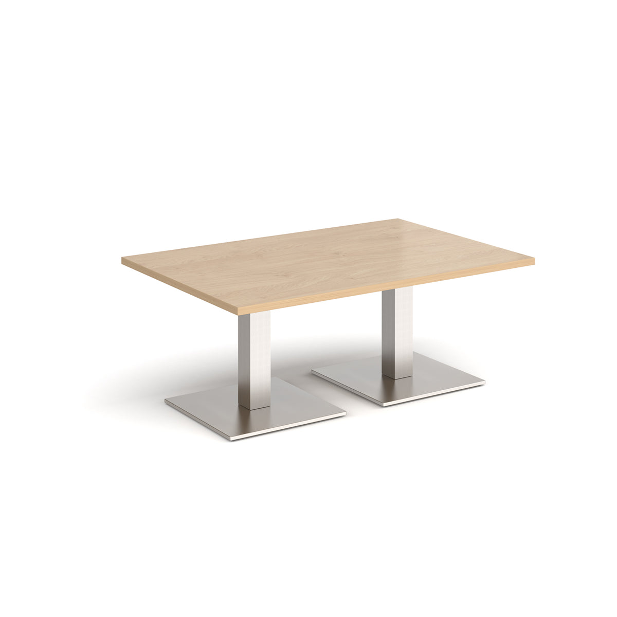 Brescia rectangular coffee table with flat square brushed steel bases 1200mm x 800mm - Kendal oak - view 1