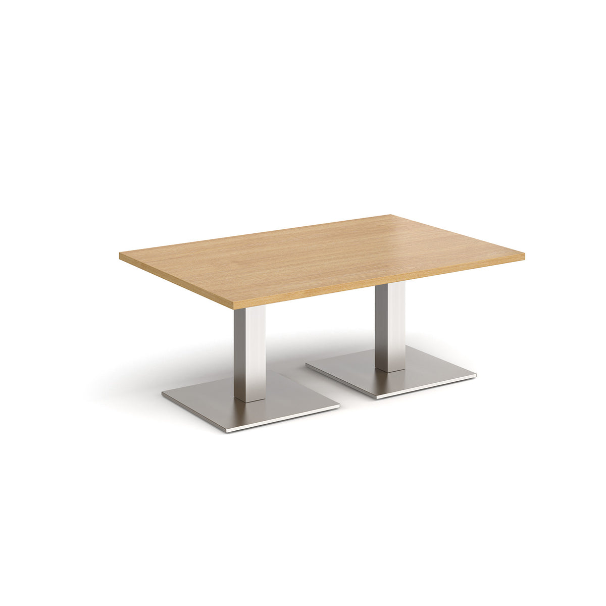 Brescia rectangular coffee table with flat square brushed steel bases 1200mm x 800mm - oak - view 1