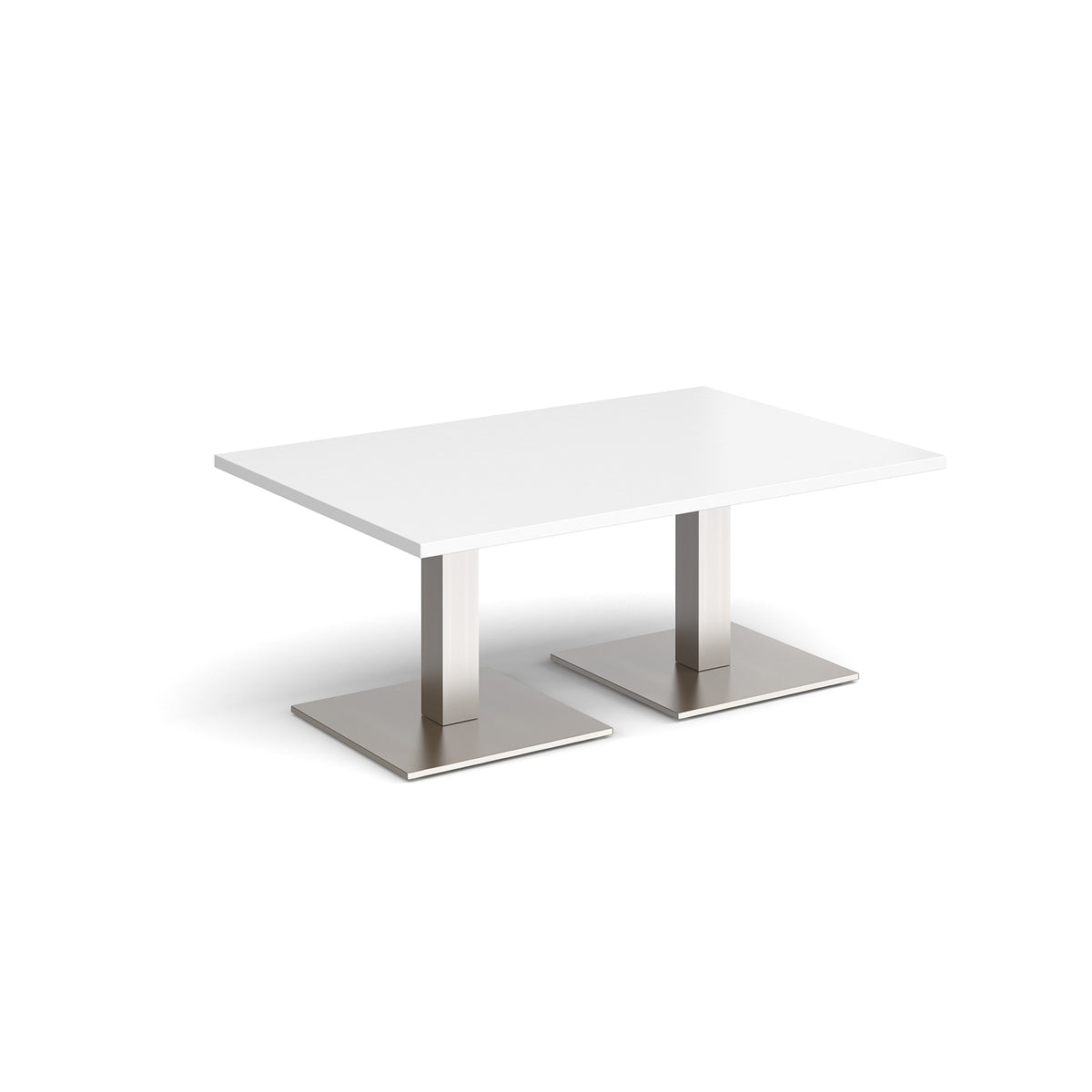 Brescia rectangular coffee table with flat square brushed steel bases 1200mm x 800mm - white - view 1