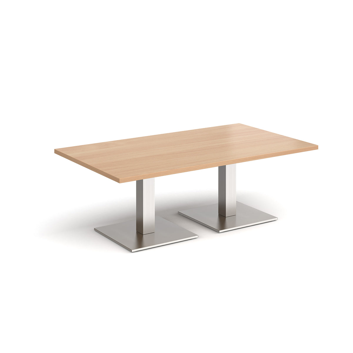 Brescia rectangular coffee table with flat square brushed steel bases 1400mm x 800mm - Beech - view 1