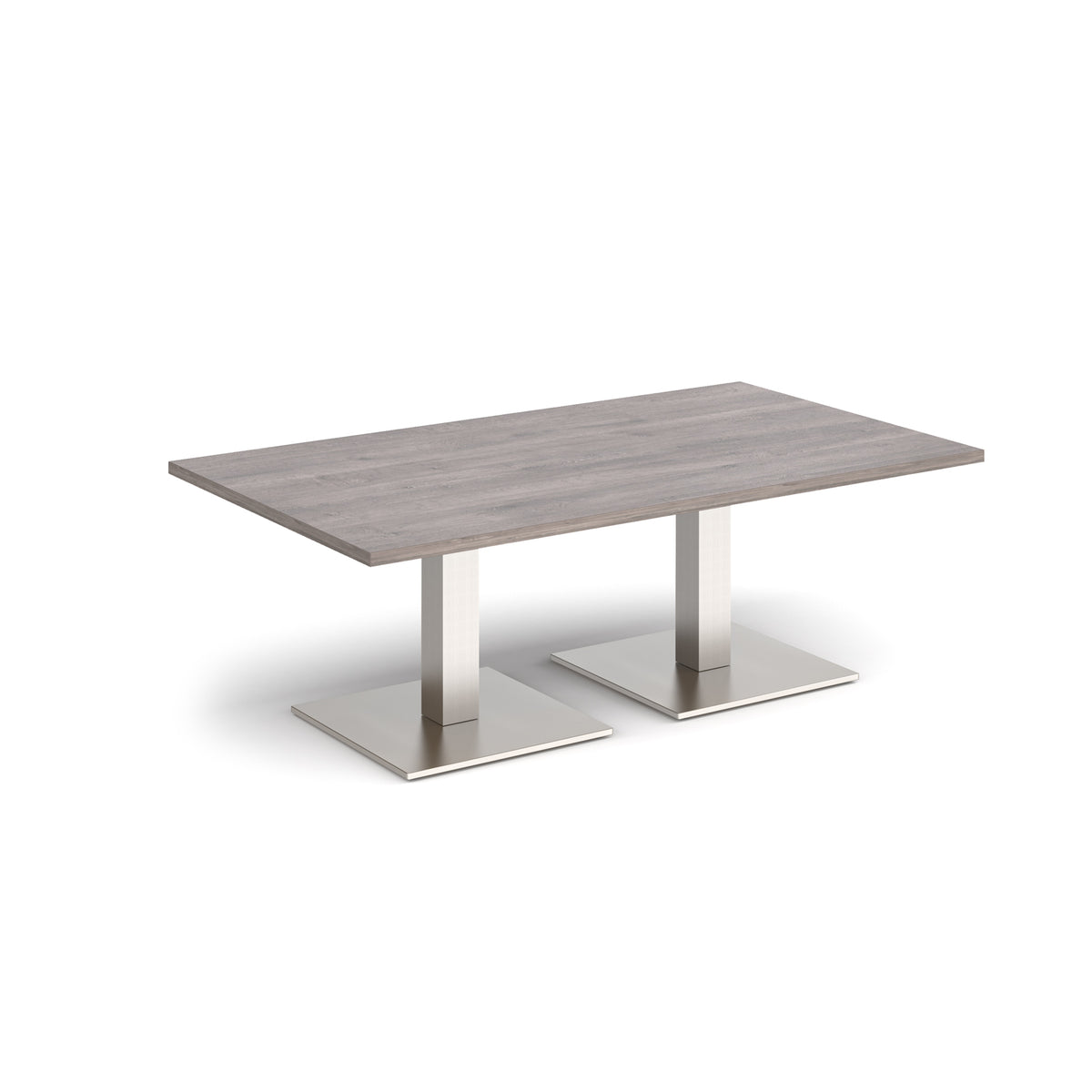 Brescia rectangular coffee table with flat square brushed steel bases 1400mm x 800mm - Grey Oak - view 1