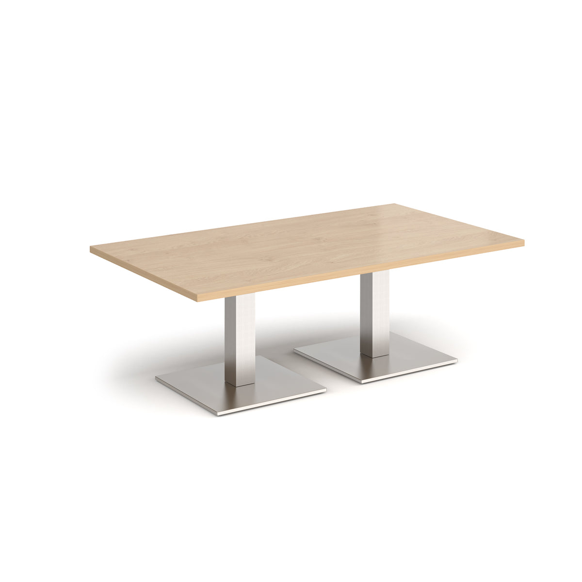 Brescia rectangular coffee table with flat square brushed steel bases 1400mm x 800mm - Kendal oak - view 1