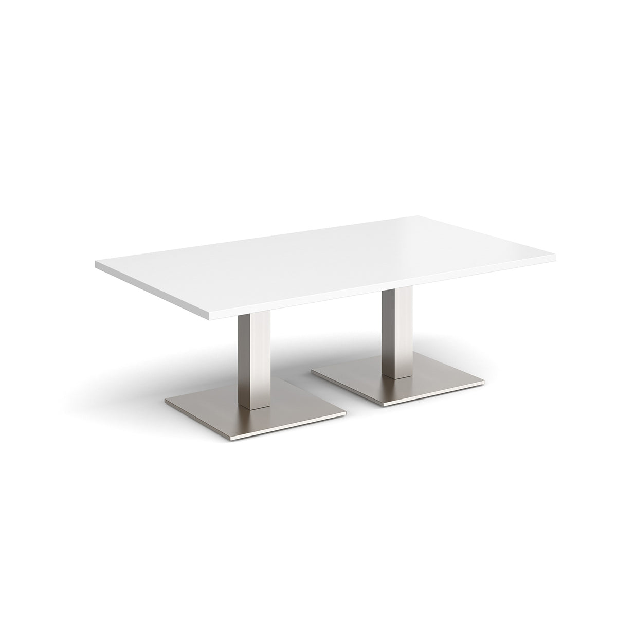 Brescia rectangular coffee table with flat square brushed steel bases 1400mm x 800mm - white - view 1