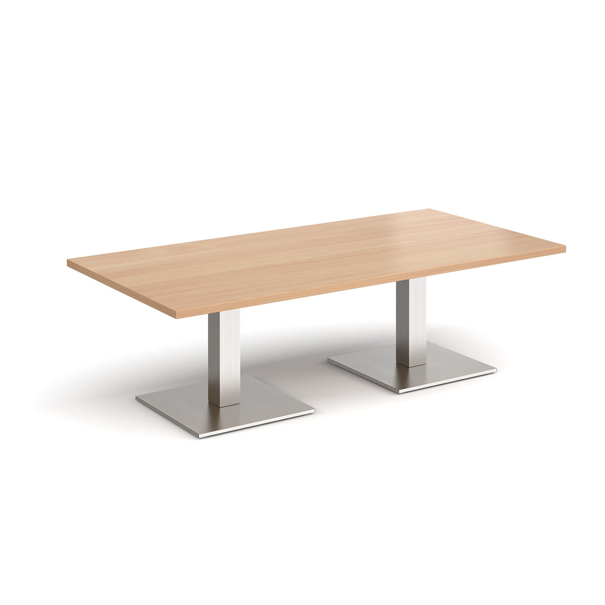 Brescia rectangular coffee table with flat square brushed steel bases 1600mm x 800mm - Beech - view 1