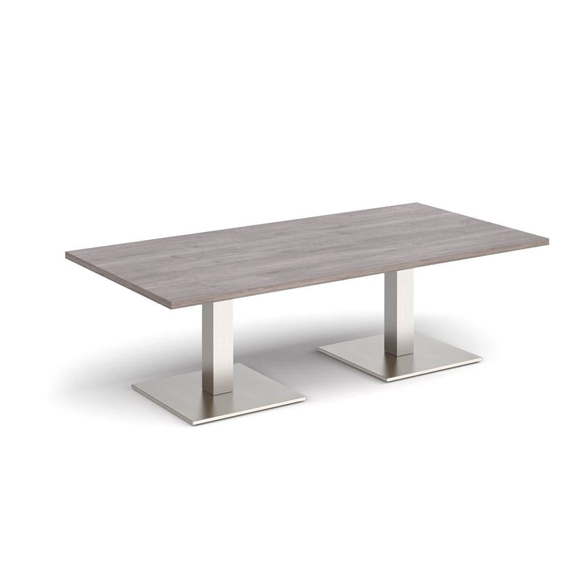 Brescia rectangular coffee table with flat square brushed steel bases 1600mm x 800mm - Grey Oak - view 1