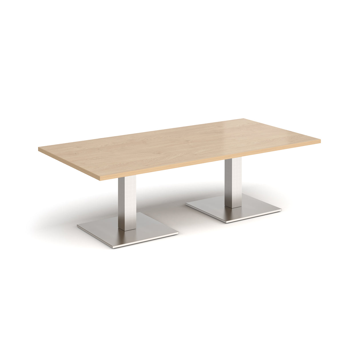Brescia rectangular coffee table with flat square brushed steel bases 1600mm x 800mm - Kendal oak - view 1