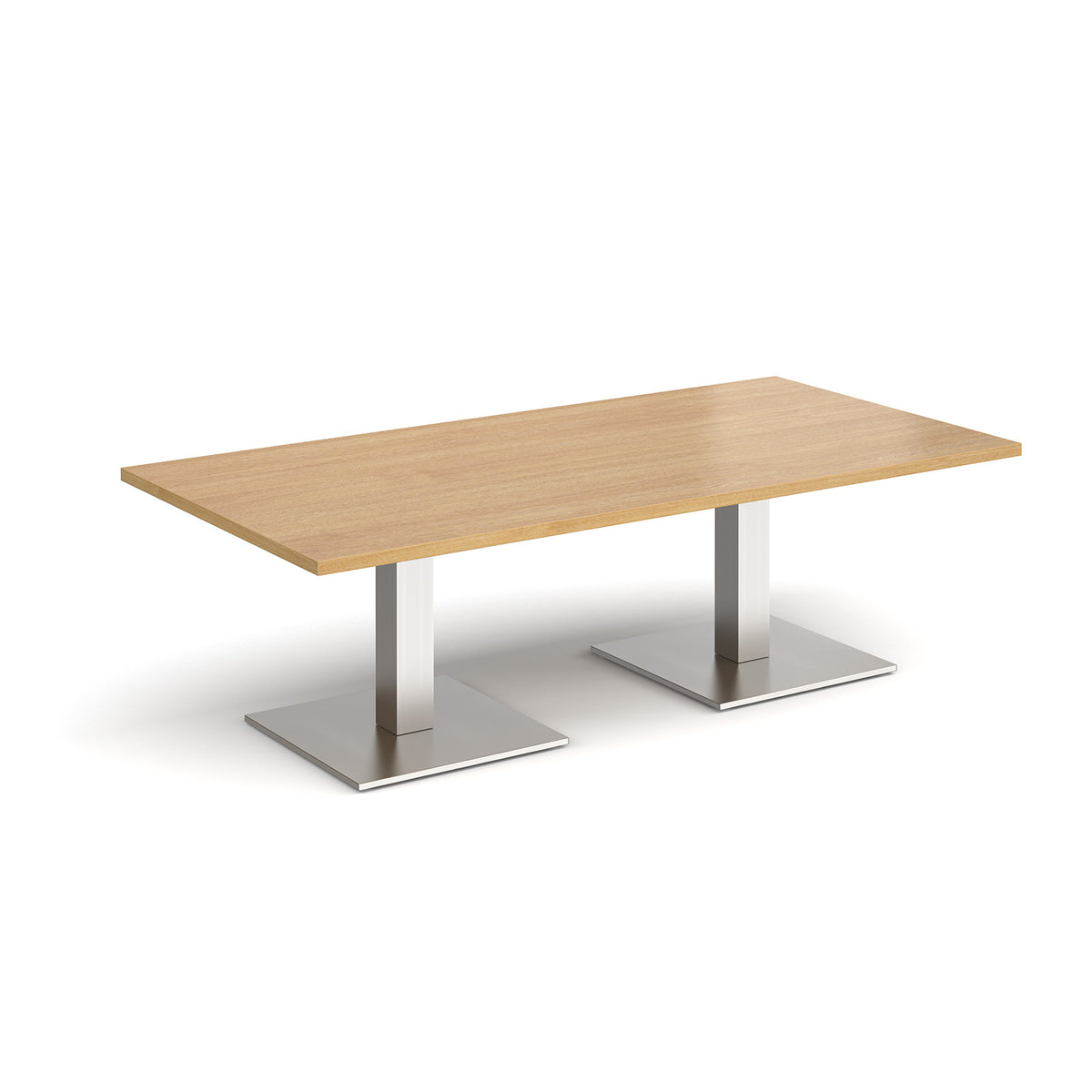 Brescia rectangular coffee table with flat square brushed steel bases 1600mm x 800mm - oak - view 1