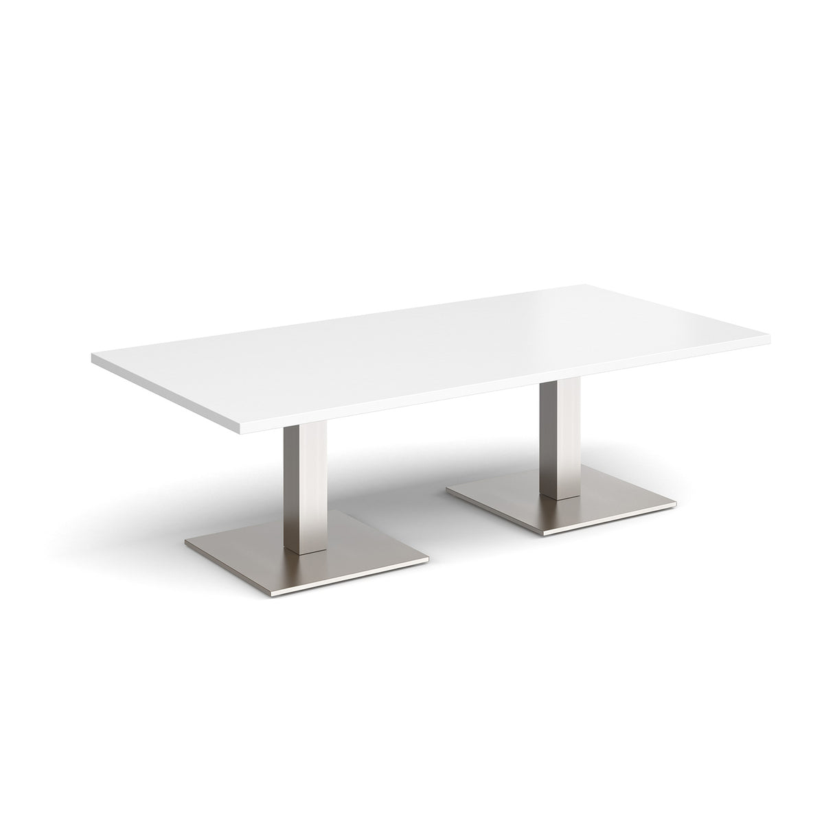 Brescia rectangular coffee table with flat square brushed steel bases 1600mm x 800mm - white - view 1