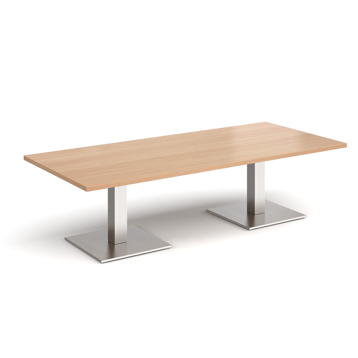 Brescia rectangular coffee table with flat square brushed steel bases 1800mm x 800mm - Beech - view 1