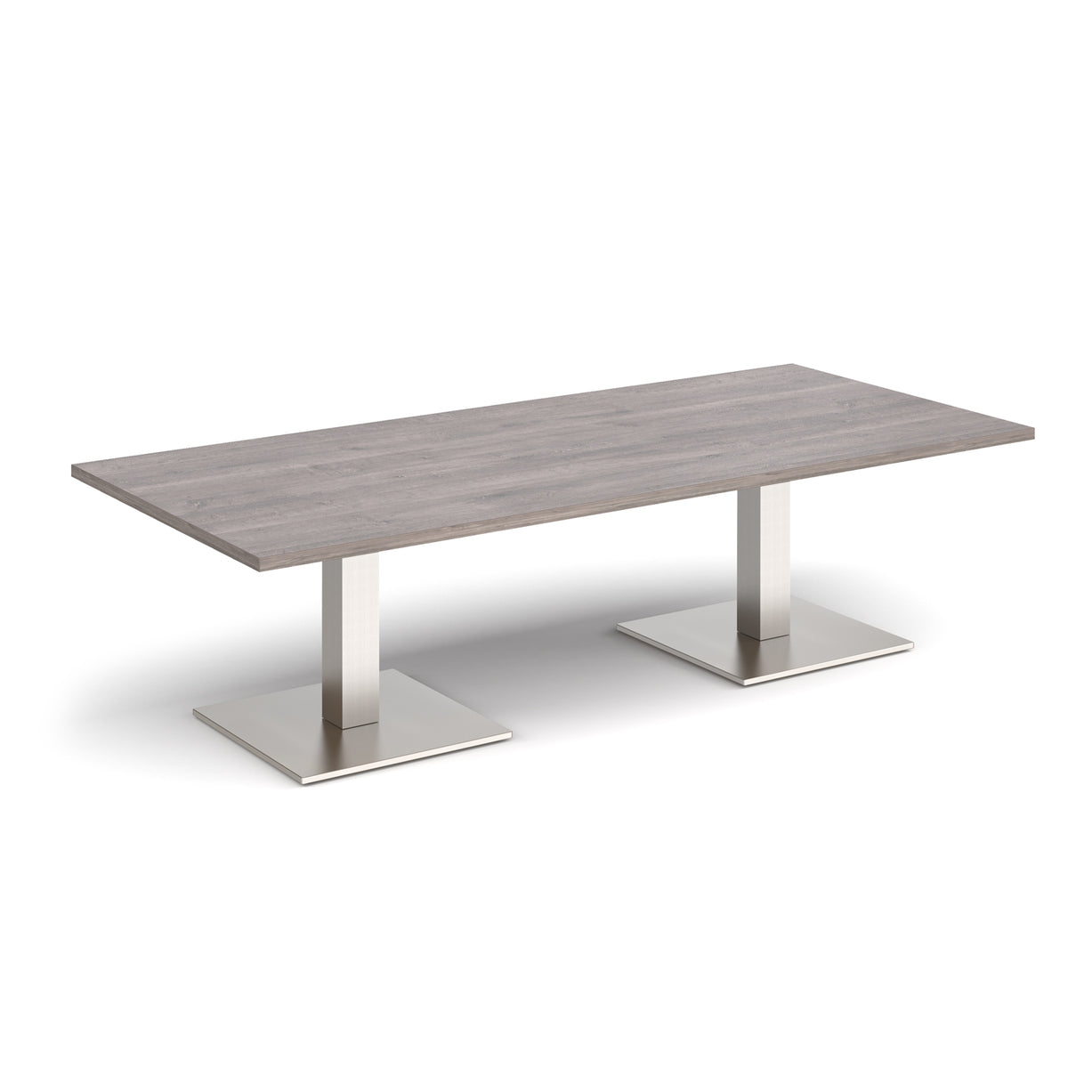 Brescia rectangular coffee table with flat square brushed steel bases 1800mm x 800mm - Grey Oak - view 1