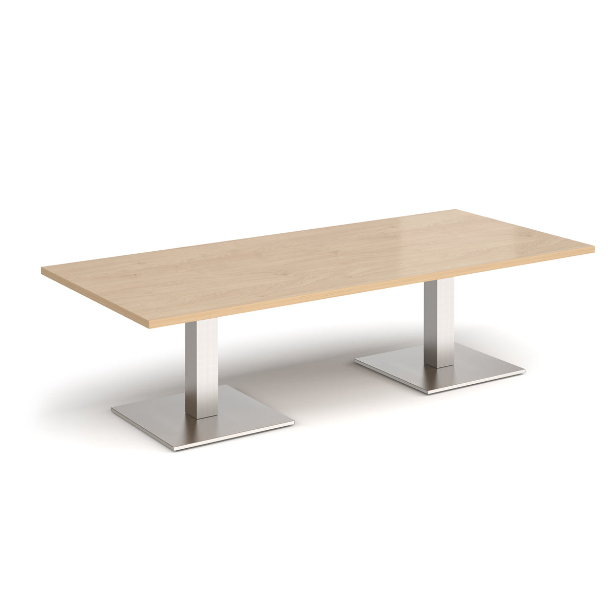 Brescia rectangular coffee table with flat square brushed steel bases 1800mm x 800mm - Kendal oak - view 1